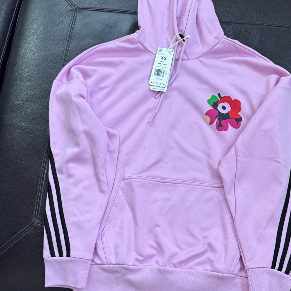 adidas Light Pink Hoodie with Bold Floral Accent
